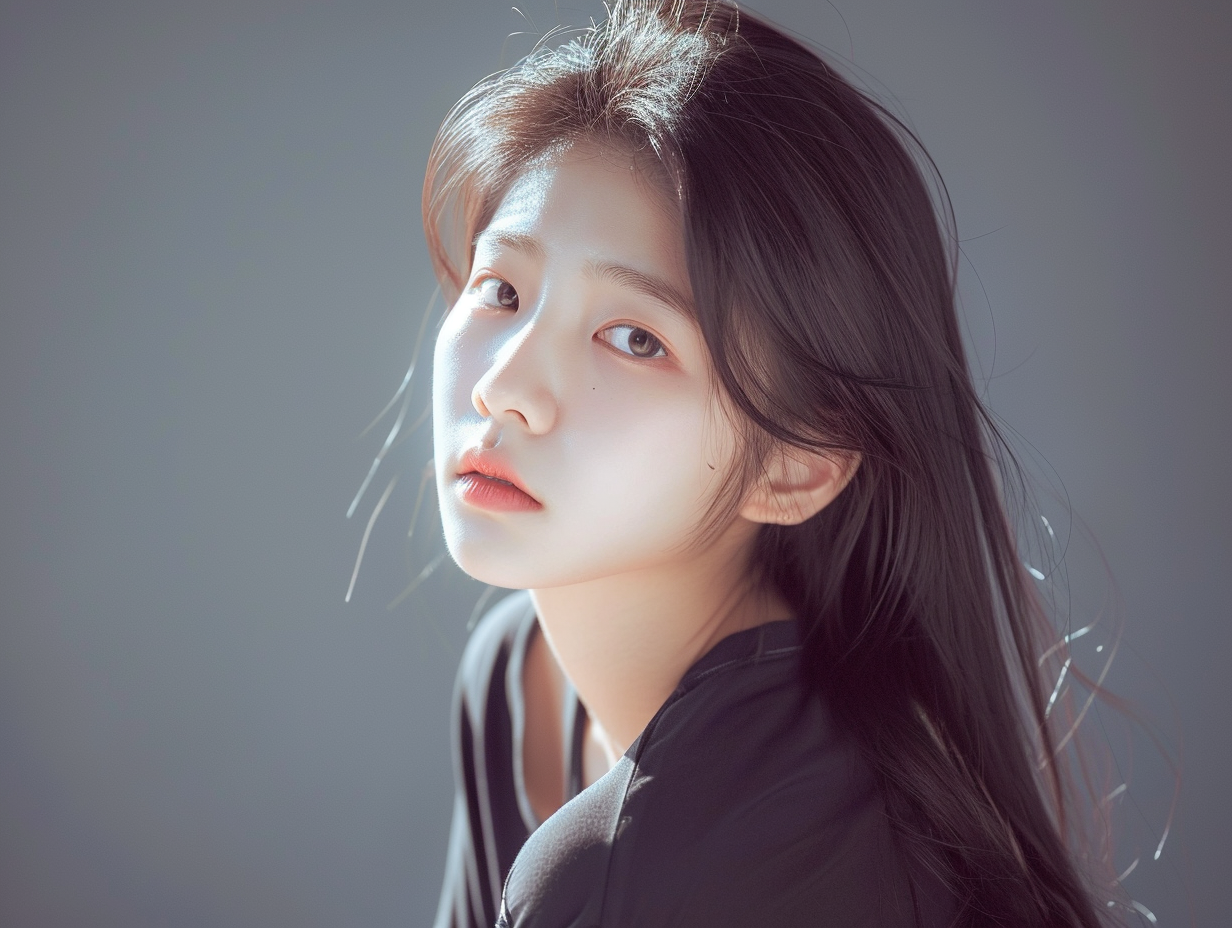 Photorealistic full-body of yong korean girl, at the photo studio, with camera flash, sony A7s, 85mm lense, f1.2, blackmist filter --ar 4:3 --v 6.0 --s 50 --style raw