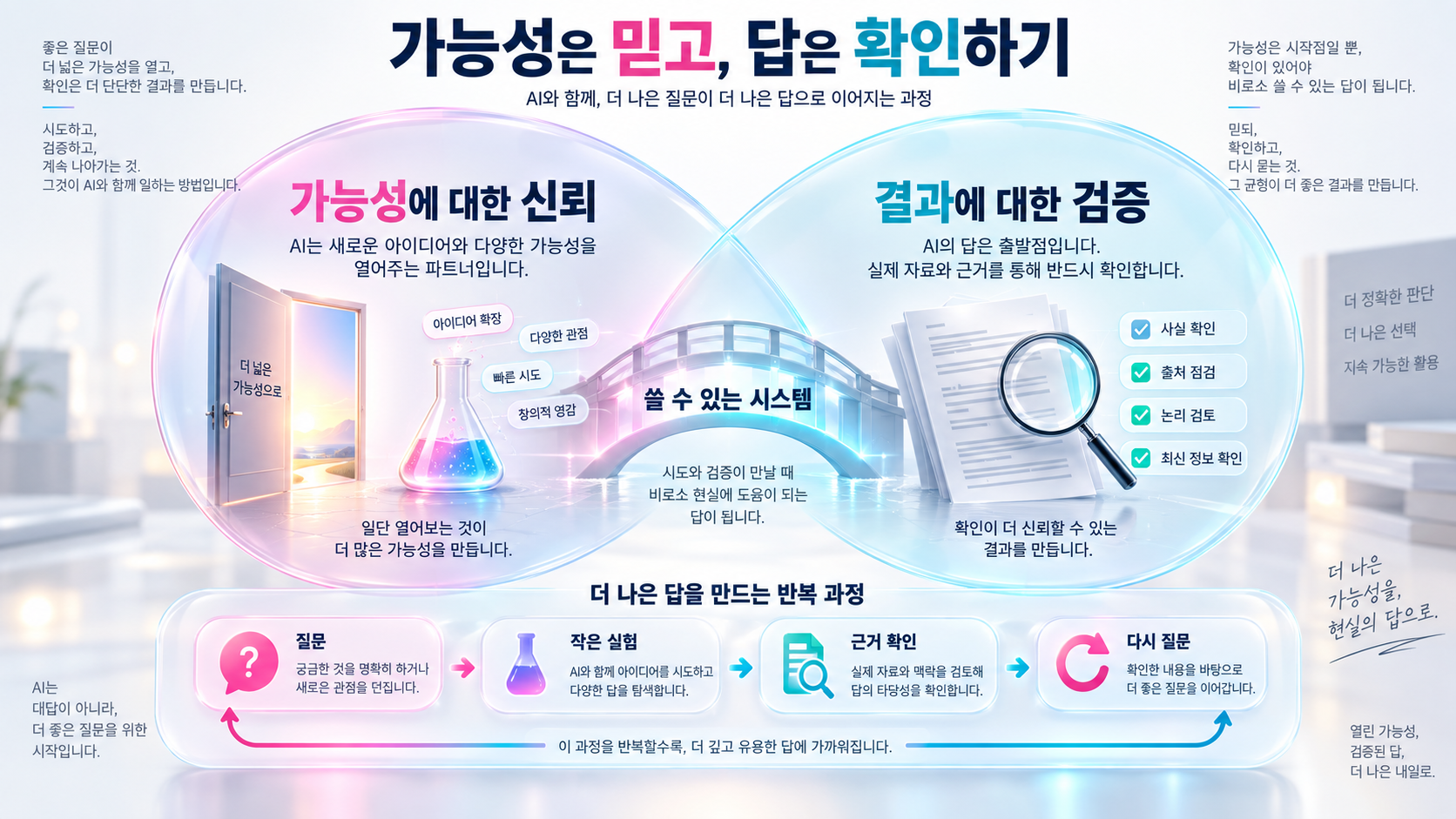 가능성에 대한 신뢰와 결과에 대한 검증이 만나 쓸 수 있는 시스템으로 이어지는 관계